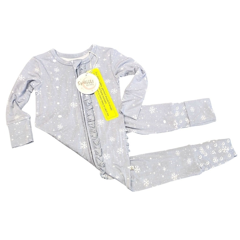 Snuggle Bums Ruffle Butt Bamboo 12-18M Snowflake Baby Girl Zippy Pajamas Sleeper - Picture 2 of 11